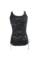 Black Broken Holes Side Lace Up Women's Punk Vest - Product - 5