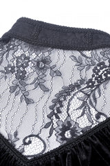 Black V-neck Long Sleeves Ruched Ruffled Lace Women's Lolita Gothic Velvet Dress - Product - 13