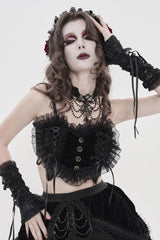 Black Off Shoulder Bow Lace Lace-Up Women's Gothic Ruffled Corset - Product - 12