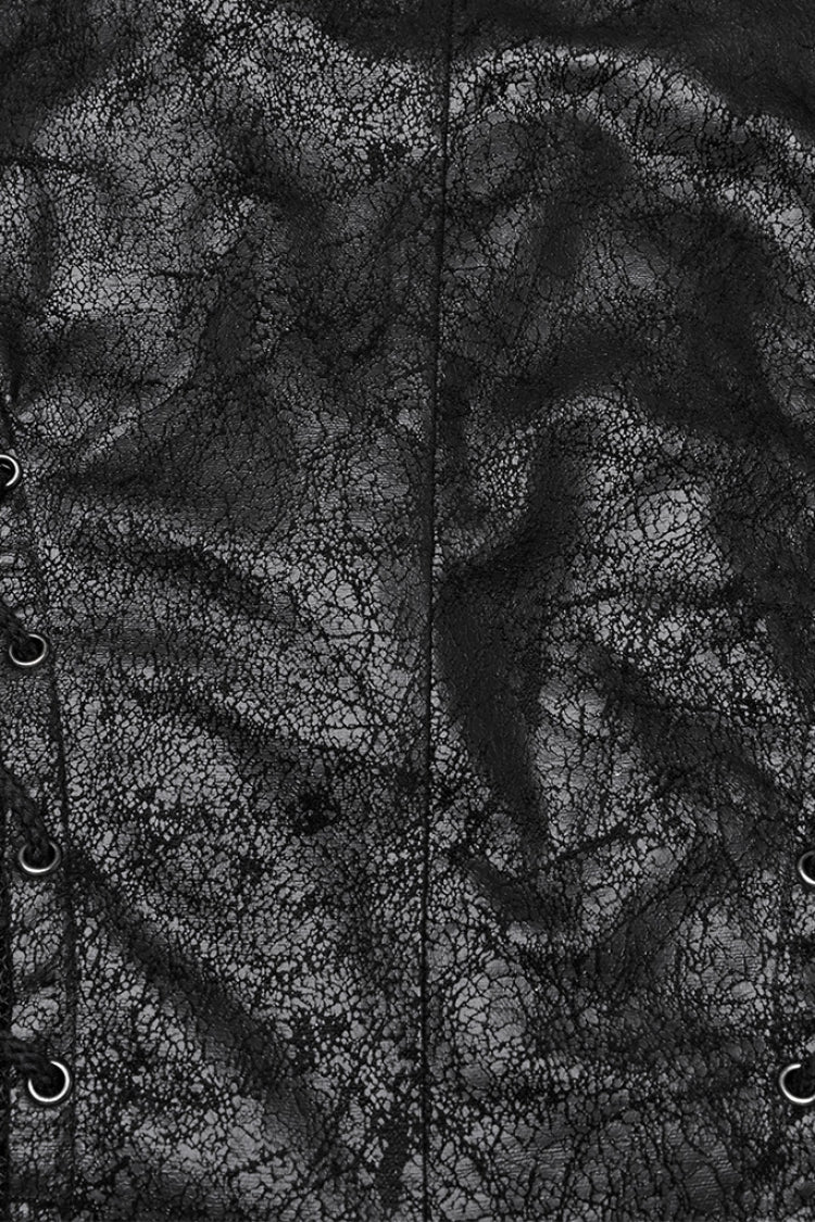Black V Collar Sleeveless Stitching Lace-Up Irregular Mesh Women's Gothic Long Vest - Product - 7