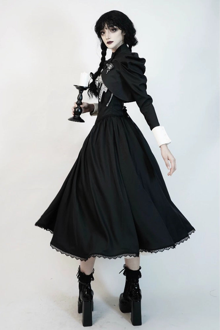 Black [Demon’s Eye] Sleeveless Ruffled Bow Gothic Lolita Dress Long Version - Product - 5