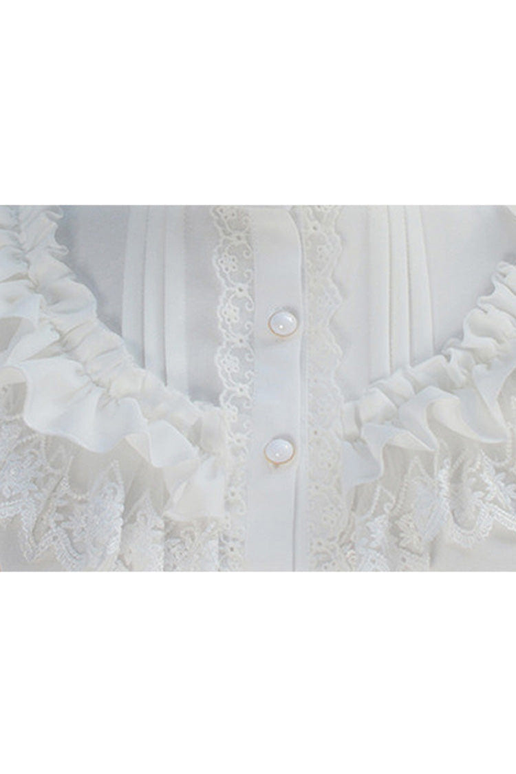 Solid Color Lantern Sleeves Stand Collar Bowknot Tie Classic Lolita Blouse 4 Colors - Product - 7