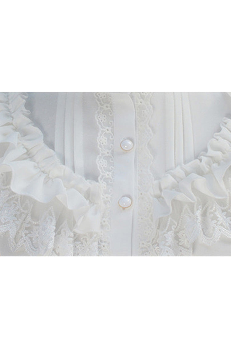 Solid Color Lantern Sleeves Stand Collar Bowknot Tie Classic Lolita Blouse 4 Colors - Product - 7