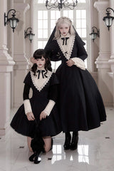 Black [Letters and Poems·Nocturne] Nun Long Sleeves Ruffle Gothic Lolita Long Dress - Product - 18