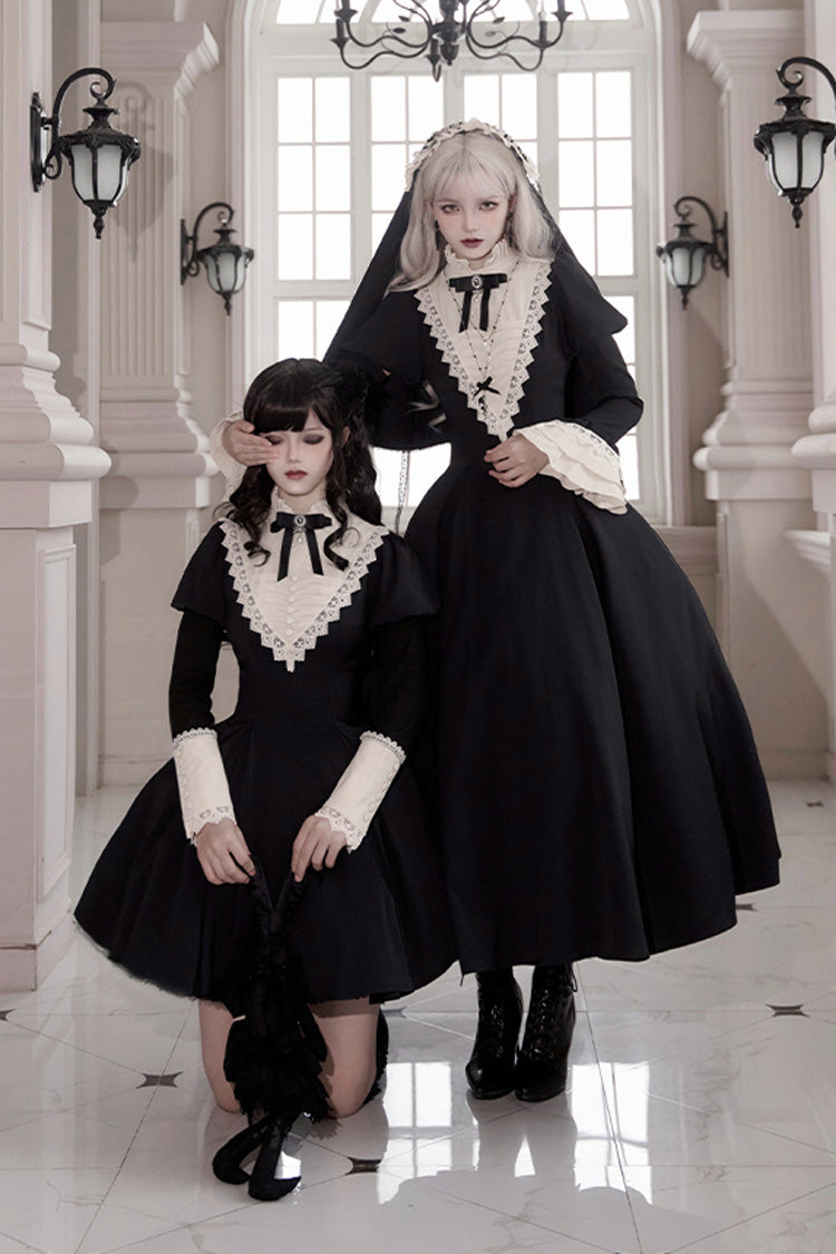 Black [Letters and Poems·Nocturne] Nun Long Sleeves Ruffle Gothic Lolita Long Dress - Product - 18