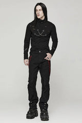 Black Stand Collar Long Sleeves Ripped Metal Chain Mens Steampunk T-Shirt - Product - 4