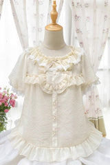 Sweet Elegant Round Collar Ruffle Short Sleeves Lolita Chiffon Blouse 2 Colors - Ivory - 1