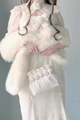 White [Camellia 1.0] Sleeveless Jacquard Ruffle Lace Sweet Chinese Style Lolita Jsk Fishtail Dress - Product - 8
