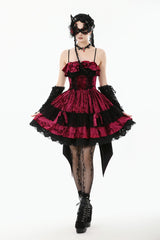 Wine Red Corset Lace-Up Velvet Irregular Pointed Tail Women's Lolita Gothic Cami Mini Dress - Product - 8