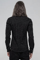 Black Long Sleeve Jacquard Front Metal Skull Button Men's Punk Shirt - Product - 3