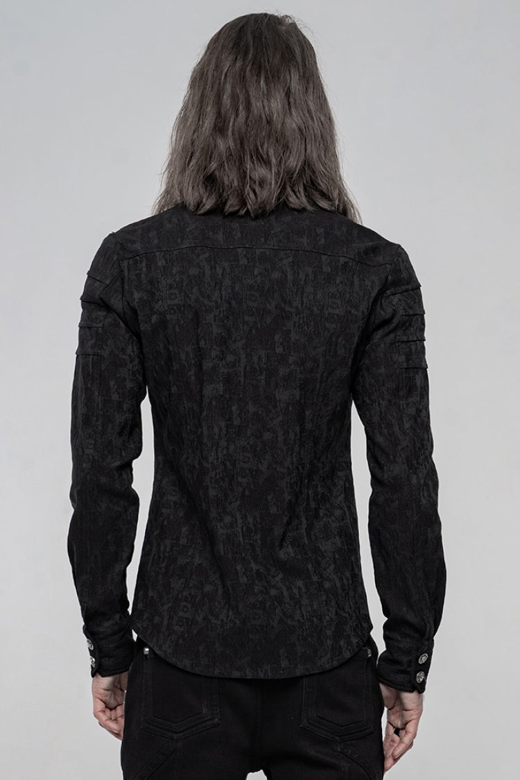 Black Long Sleeve Jacquard Front Metal Skull Button Men's Punk Shirt - Product - 3