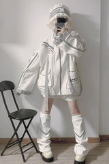 Cyberpunk Functional Long Sleeves Print Jirai Kei Handsome Sports Coat 2 Colors - White - 3