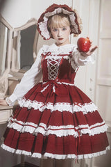 Red/White Sleeveless Multi-layer Bowknot Sweet Lolita Jsk Dress - White/Black - 1