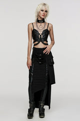 Black Adjustable Waist Irregular Metal Buckle Women's Steampunk Skirt - Product - 4