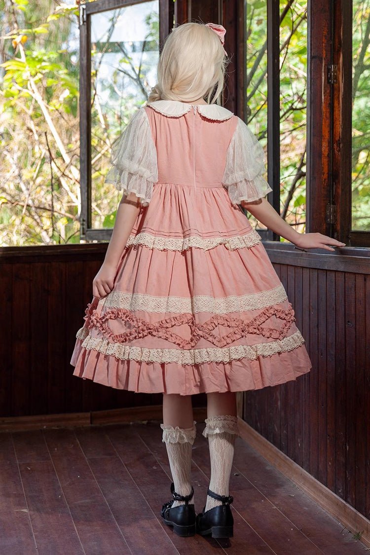 Kindergarten Class Theme Short Sleeves Jacquard Ruffle Bowknot Sweet Lolita Dress 3 Colors - Product - 6