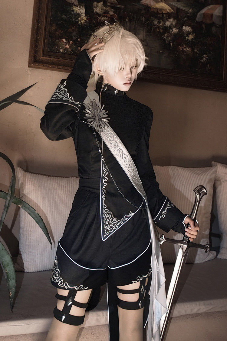 Black [Sword of Oath] Long Sleeves Embroidered Gothic Vintage Knight Prince Ouji Lolita Set - Product - 11