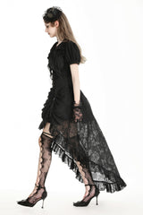 Black Women's Gothic Princess High Waisted Lace Lace-Up Buckled High/Low Tail Hem Maxi Skirt - Product - 2