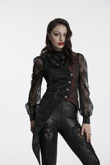 Black V Collar Sleeveless Embroidery Lace Asymmetric Women's Gothic Vest - Black - 1