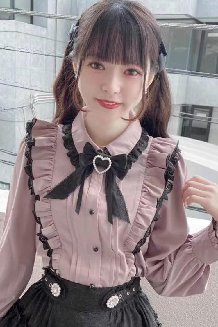 Pink Doll Collar Long Sleeves Bowknot Lace Sweet Jirai Kei Blouse 3 Colors - image 6