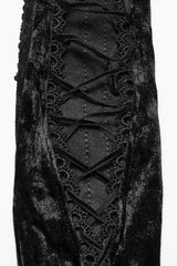 Black Floral Embroidery Lace-Up Women's Gothic Gloves - Product - 8