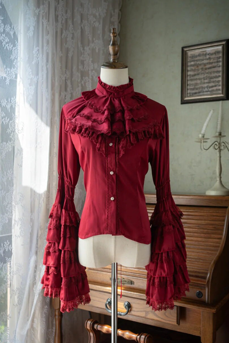Gothic Long Hime Sleeves Ruffle Lace Lolita Blouse 2 Colors - Product - 2