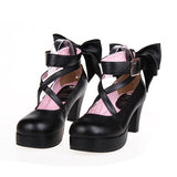 Pure Color Cute Bowknot Sweet Lolita High Heel Shoes - Black - 1