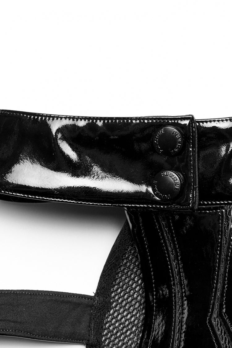 Black Stand Collar Women's Punk Patent Leather Body Harness - Product - 7