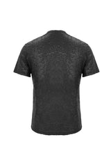 Black Broken Holes Thick Stripes Chest Lace-Up Knit Short Sleeve Men's Punk T-Shirt - Product - 9