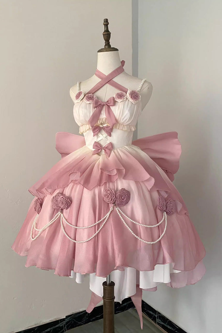 Gradient Pink Hanayome Hollow Bowknot Sweet Princess Lolita Dress - Product - 6