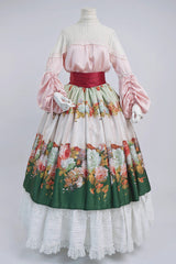 Green [Rainy Season Garden] Print Ruffle Sweet Classic Lolita Skirt - Product - 2