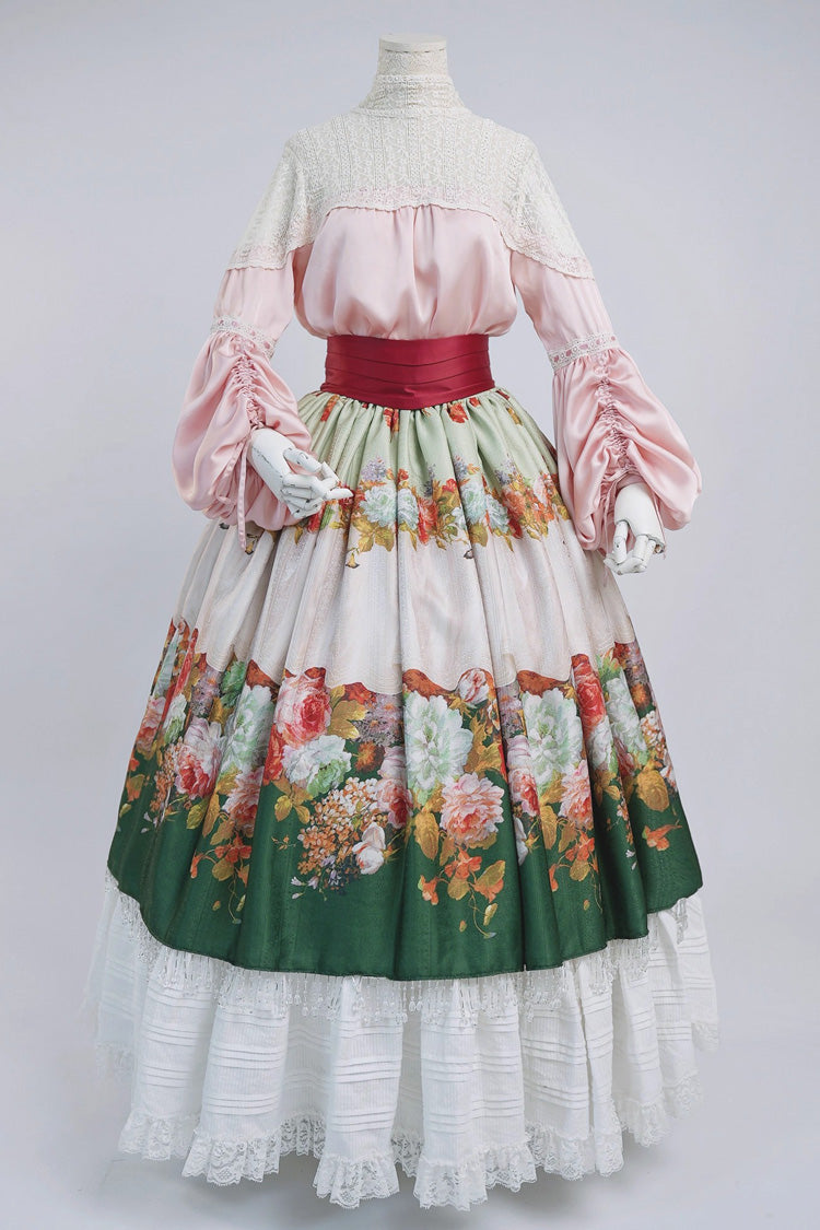 Green [Rainy Season Garden] Print Ruffle Sweet Classic Lolita Skirt - Product - 2