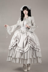 Solid Color [Bionic Doll] Square Collar Multi-Layered Ruffle Bowknot Lace-Up Gothic Lolita Long Skirt Corset Set - Product - 22