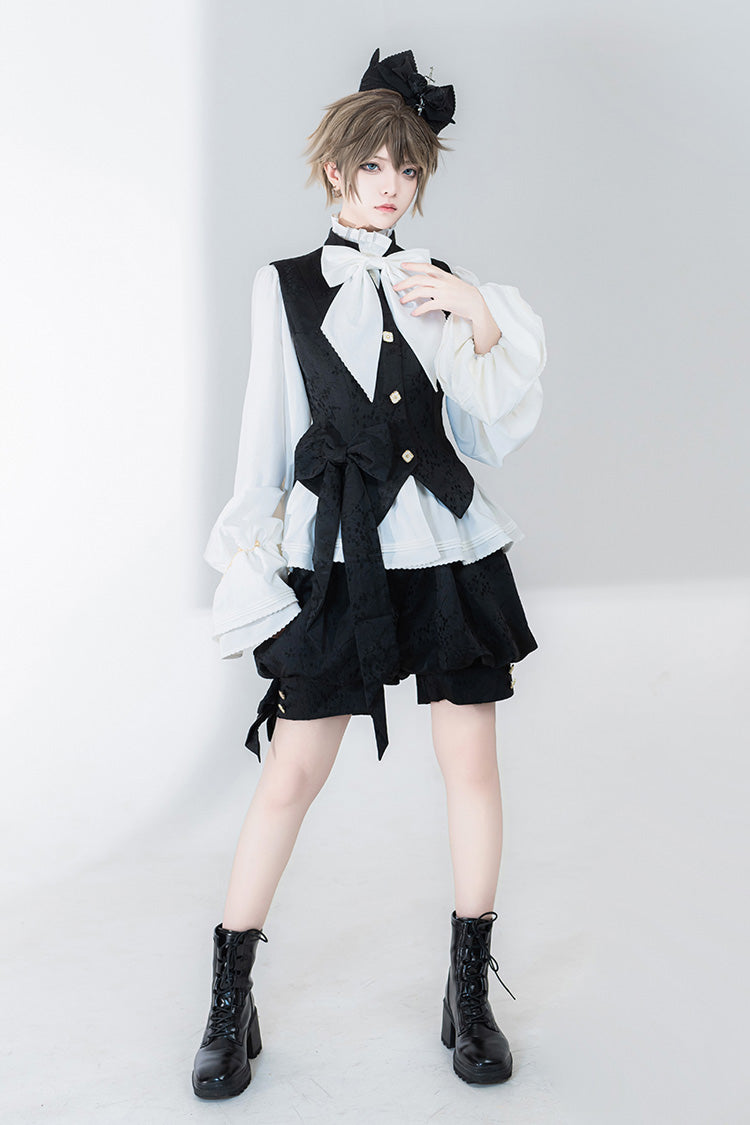 White Hunting Rabbits Long Sleeves Bowknot Gothic Vintage Ouji Fashion Lolita Blouse - Product - 6