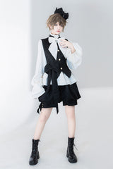 White Hunting Rabbits Long Sleeves Bowknot Gothic Vintage Ouji Fashion Lolita Blouse - Product - 6