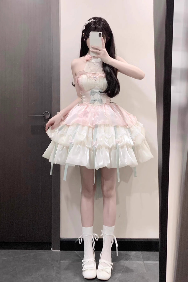 Pink/Green Love God's Promise Sleeveless Multi-layer Ruffle Sweet Elegant Princess Lolita Dress - Product - 6