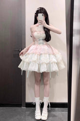 Pink/Green Love God's Promise Sleeveless Multi-layer Ruffle Sweet Elegant Princess Lolita Dress - Product - 6