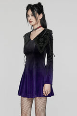 Black/Velvet Doll Collar Long Sleeves Gradient Embroidery Women's Gothic Prom Dress - Product - 2