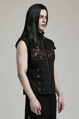 Black/Red Stand Collar Stitching Slim Men's Punk Vest - Product - 3