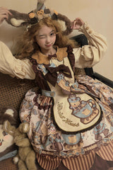 [Bear Cookies] Print Long Sleeves Ruffle Bowknot Sweet Lolita OP Dress 2 Colors - Product - 7