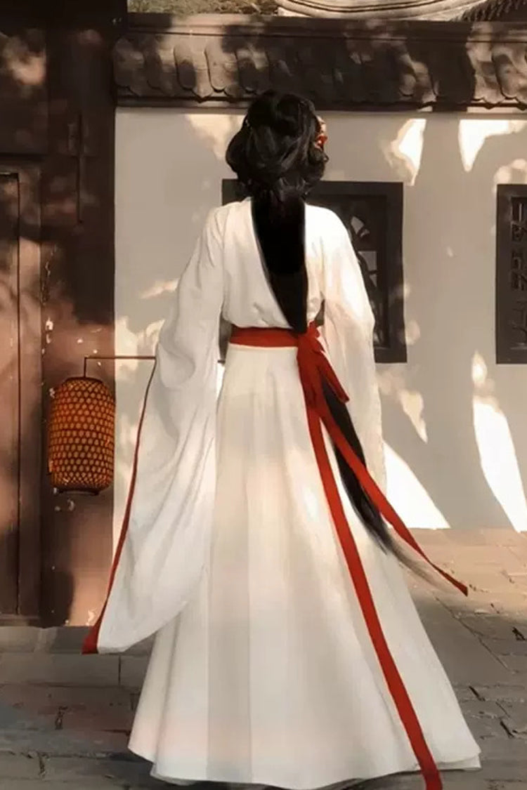 White High Waisted Women's Daily Sweet Hanfu Dress - Product - 4