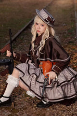 [From Afar] Sleeveless Triple-Layered Stripe Print Bowknot Sweet College Style Lolita Dress 2 Colors - Product - 5