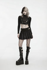 Black Patchwork Studded Pleated Women's Punk Preppy Style Skirt - Product - 7