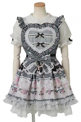 Jirai Kei Lapel Collar Short Sleeves Printed Bow Sweet Plus Size Dress 3 Colors - Black - 2