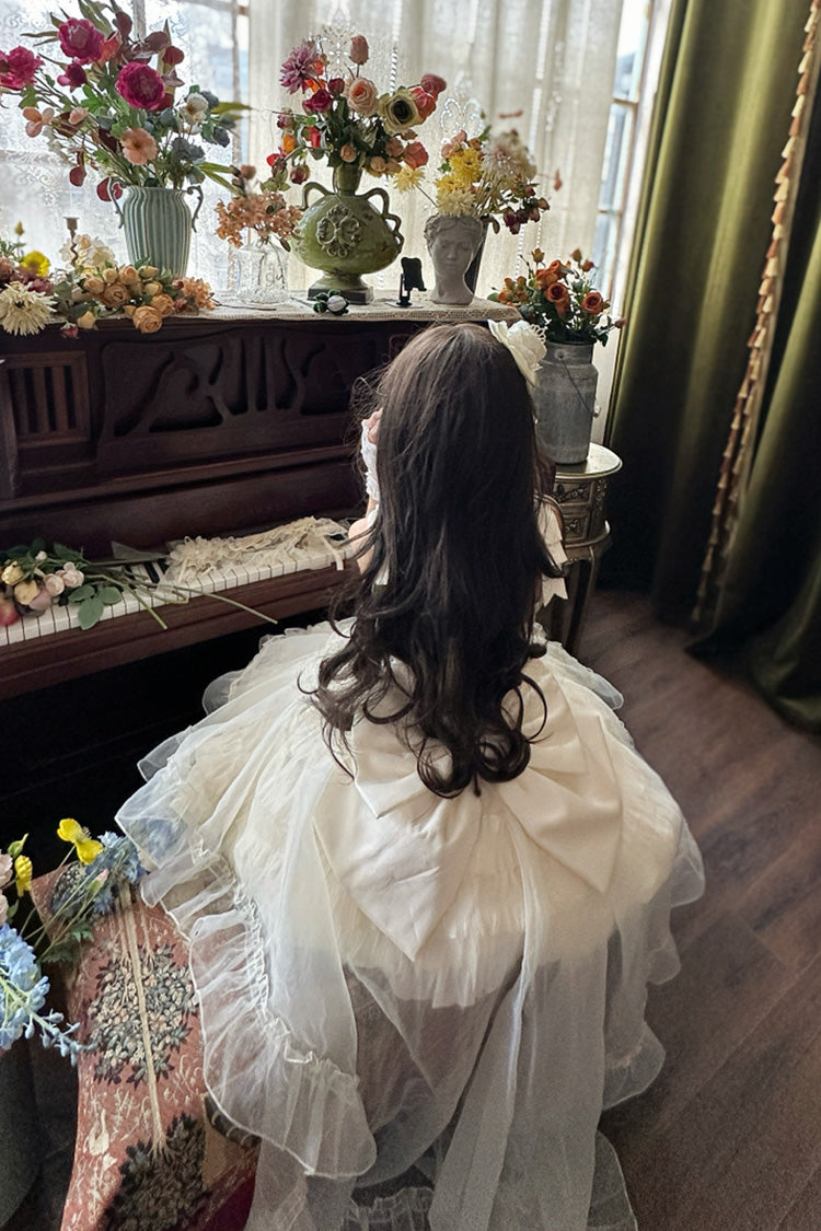 Apricot [Cream Cake] Sleeveless Multi-Layered Ruffle Bowknot Sweet Princess Lolita Jsk Dress Set - Product - 7