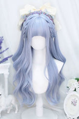 Sky Blue Sweet Lolita Gentle Curly Wig with Straight Bangs - Product - 2