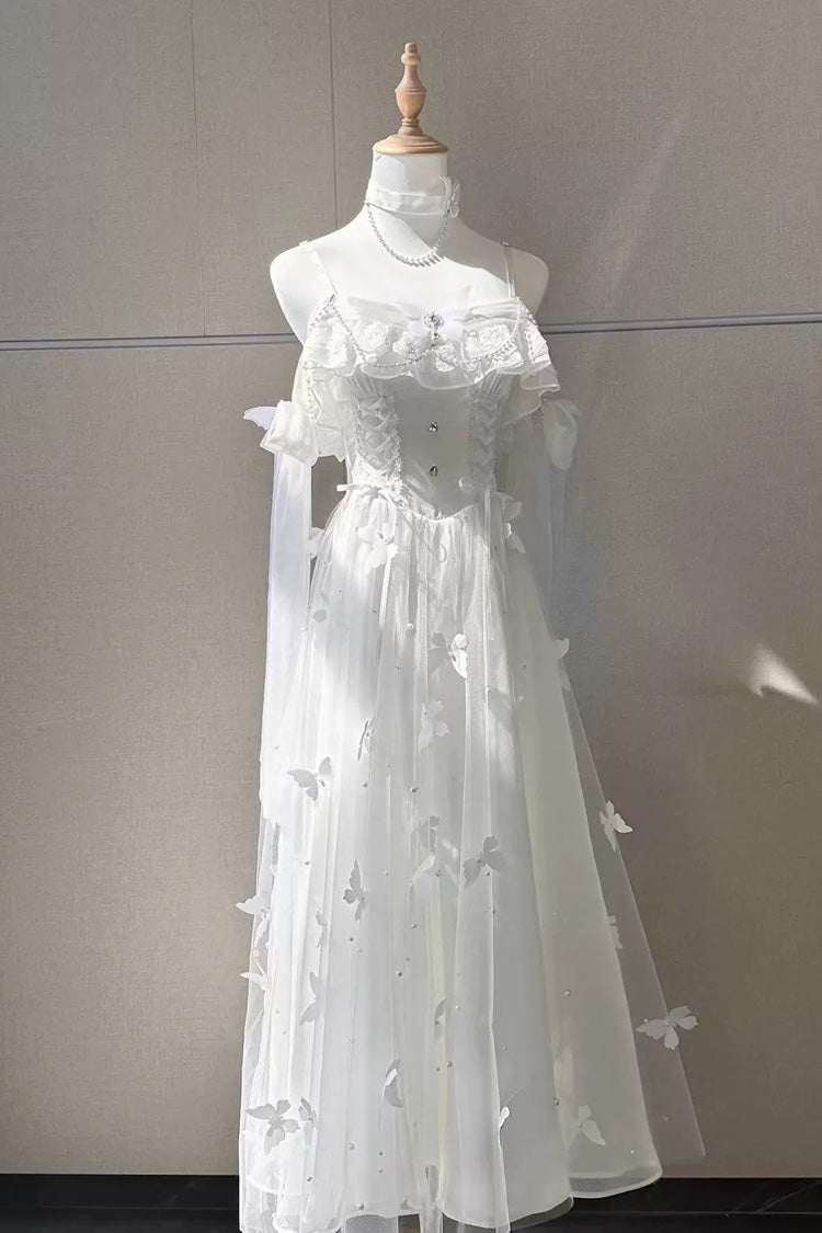 White [Summer Wind Chimes] 3D Butterfly Decoration Bowknot Sweet Lolita Jsk Dress - Product - 3