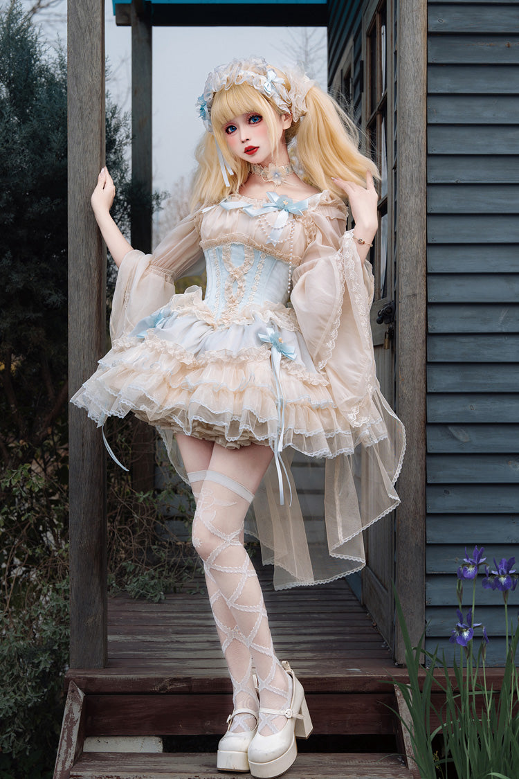 [Flowing Light Gift Box] Square Collar Sleeveless Multi-Layered Ruffled Bow Elegant Ballet Sweet Lolita Jsk Dress 6 Colors - Product - 2