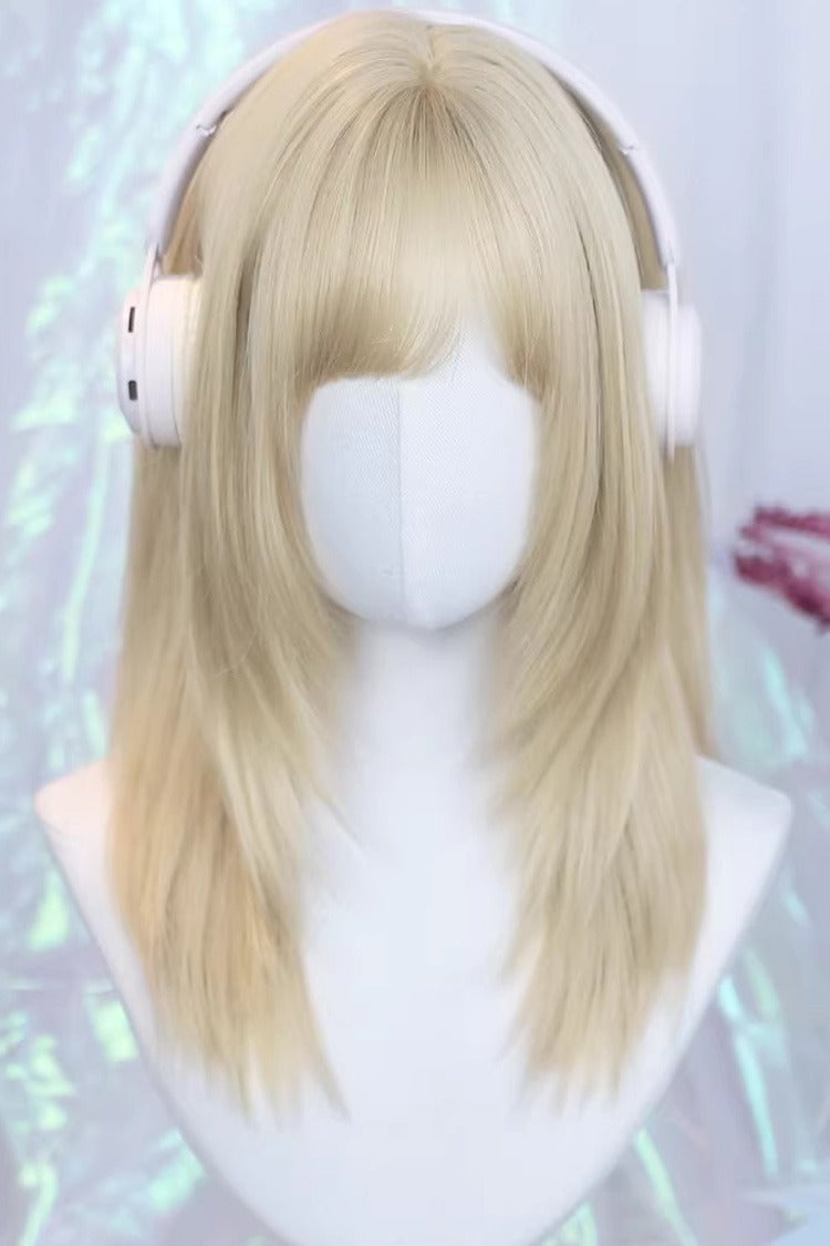 Curtain Bangs Straight Sweet Japanese Lolita Wig 3 Colors - Beige-Gold - 1