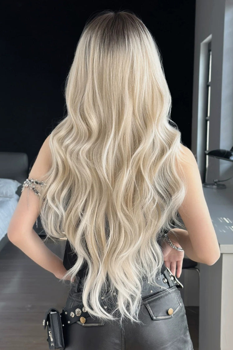 Black/Gold Ombre Sweet Lolita Natural Fluffy Long Big Wavy Wig with Curtain Bangs - Product - 3