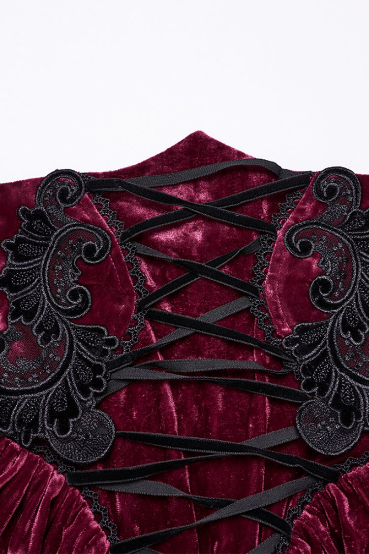 Black/Red High Waisted Lace-Up Women's Gothic Fishtailed Skirt - Product - 5